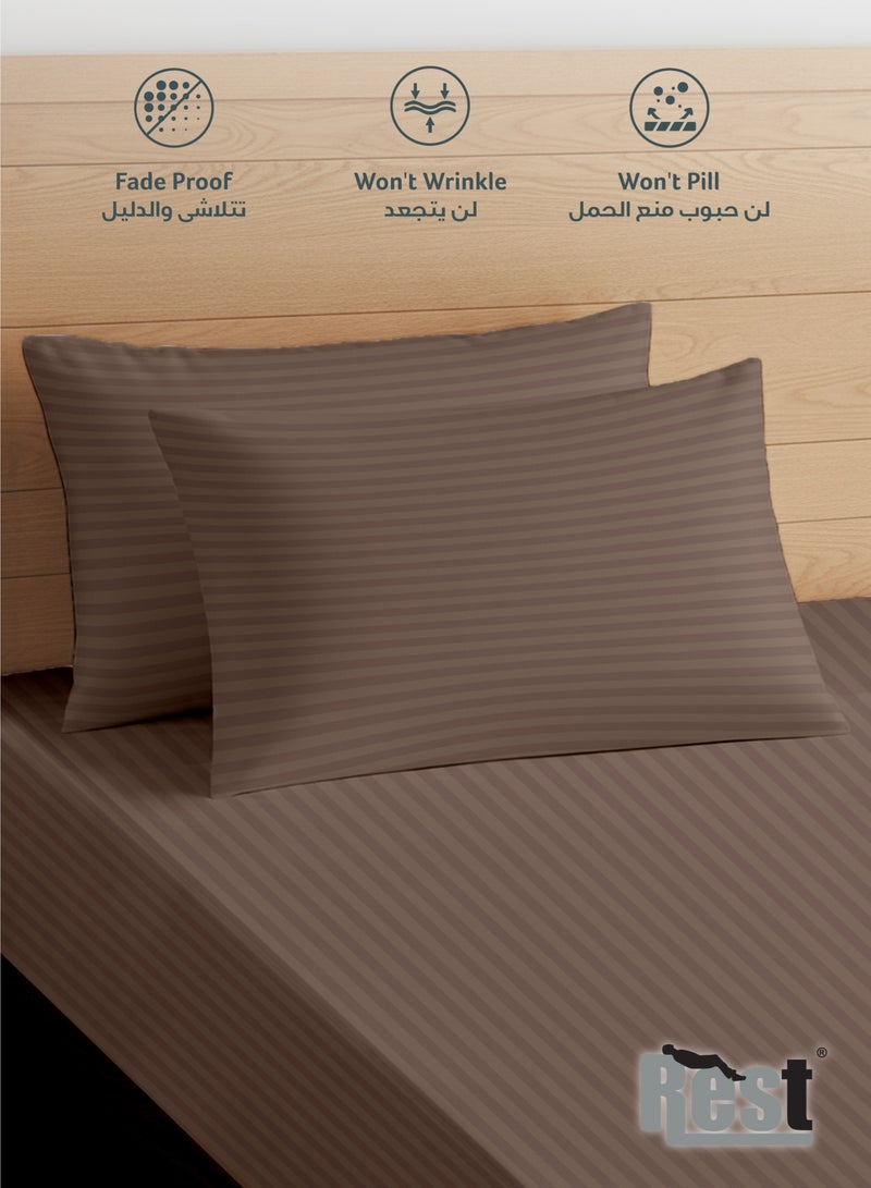 REST Stripe Fitted Sheet Set Single 90 x 190+20 cm + 2 Pillowcases 50 x 75 cm Brushed Microfiber Premium Durable Quality Deep Pocket for a Perfect Fit Shrinkage Fade Resistant Brown - Image 4